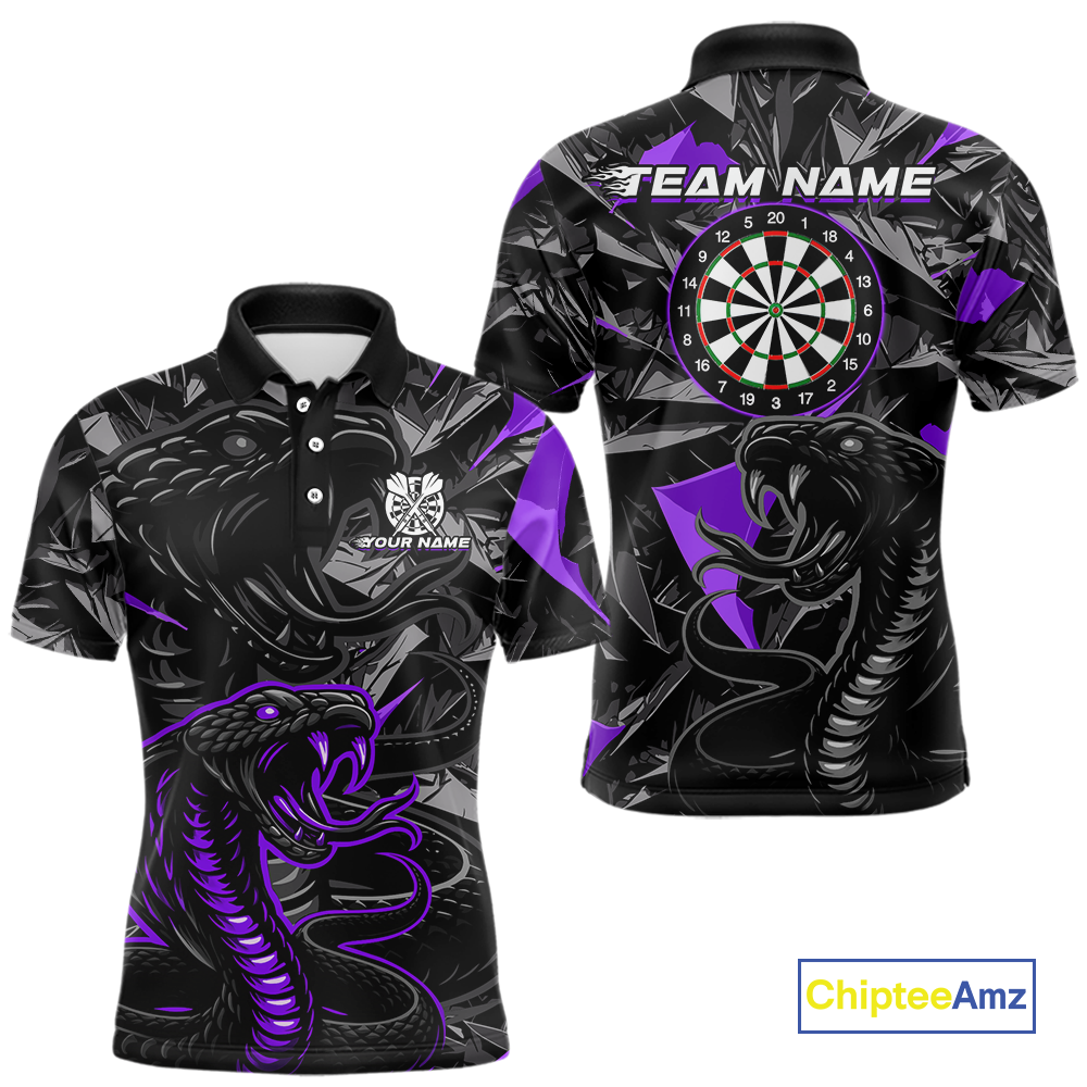 Purple Custom Cobra Snake Dart Shirts for Men Dart Team Jersey Dartboard Gifts Polo & 1/4 Zip NNT162