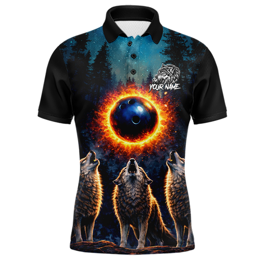 Flame Wolf Bowling Jersey for Men Bowling Uniform Polo &1/4 Zip Custom Bowling Team Shirts HNT252