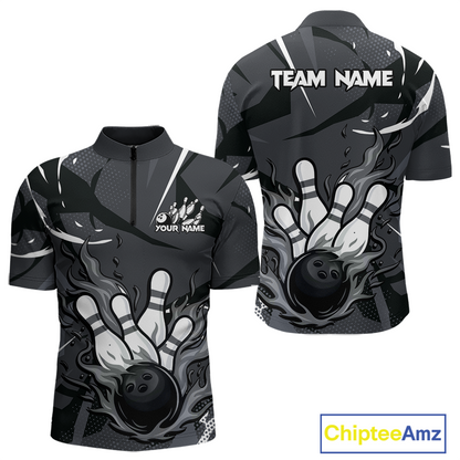 Custom Flame Bowling Jersey for Men Polo & 1/4 Zip Bowling Team Shirts Bowling League HNT151
