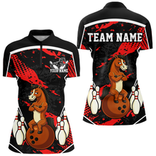 Load image into Gallery viewer, Custom Red Funny Horse Bowling Tournament Jersey for Women Bowling Team Shirts Polo &amp; 1/4 Zip HNT180