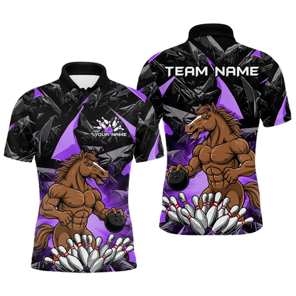 Custom Purple Funny Horse Bowling Jersey for Men Bowling Team Shirts Bowling League Polo & 1/4 Zip HNT183