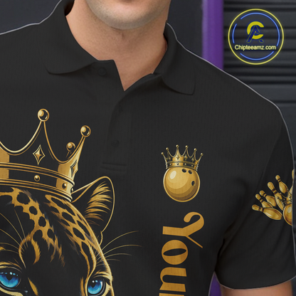 Black polo shirt with gold crown and panther design, featuring 'Chipleemaz.com' logo.