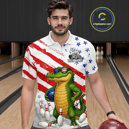 Custom US Flag Funny Alligator Bowling shirts for Men, Crocodile  Bowling Team Jerseys HNT206