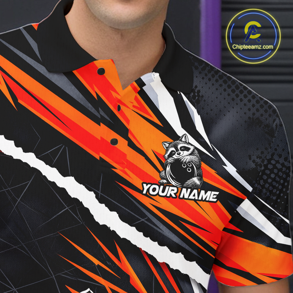 Custom Orange Raccoon Funny Bowling Jersey for Men Bowling Team Shirts Polo & 1/4 Zip HNT247