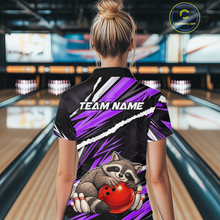 Load image into Gallery viewer, Custom Purple Raccoon Funny Bowling Jersey for Women Bowling Team Shirts Polo &amp; 1/4 Zip HNT247