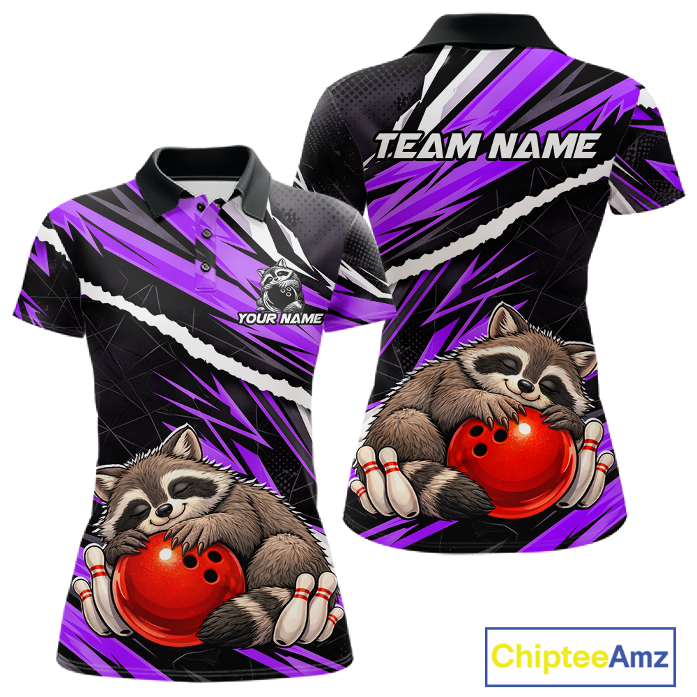 Custom Purple Raccoon Funny Bowling Jersey for Women Bowling Team Shirts Polo & 1/4 Zip HNT247