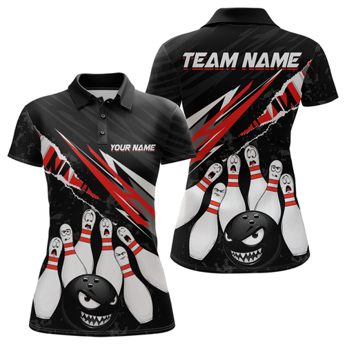 Custom Red Funny Bowling Jersey for Women Bowling Uniform Polo & 1/4 Zip Bowling Team Shirts HNT128