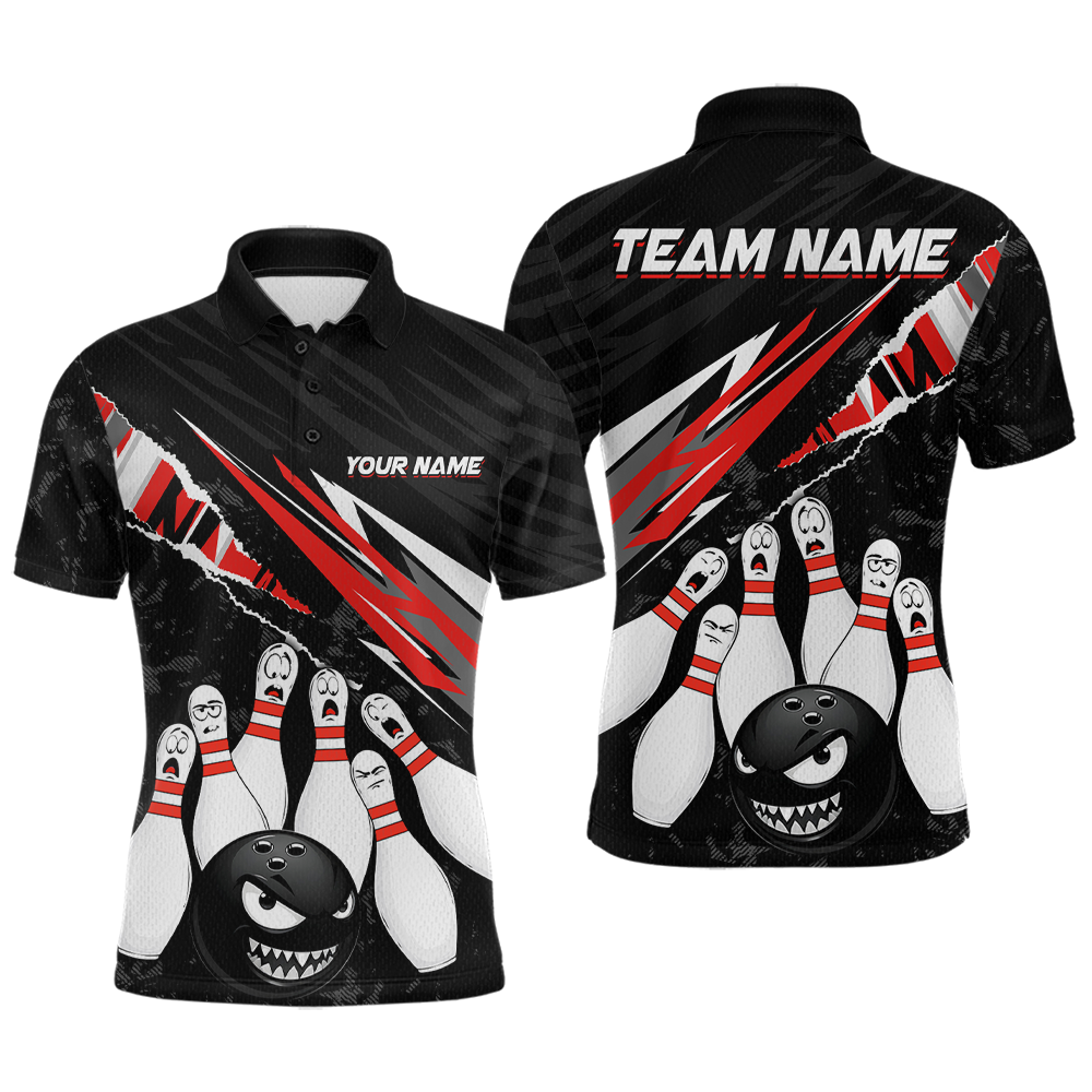 Custom Red Funny Bowling Jersey for Men Bowling Uniform Polo & 1/4 Zip Bowling Team Shirts HNT128