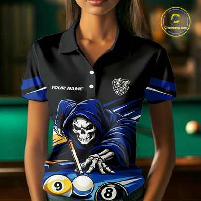 Custom Grim Reaper 8 Ball and 9 Ball Billiard Shirts for Women Billiard League Billiard Team Shirts NNT105