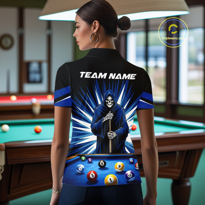 Custom Grim Reaper 8 Ball and 9 Ball Billiard Shirts for Women Billiard League Billiard Team Shirts NNT105