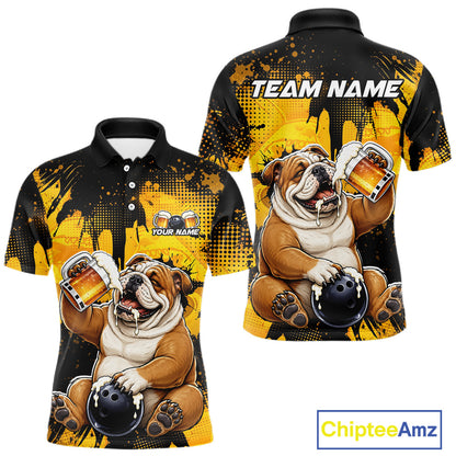 Polo shirt with bulldog design and 'Team Name' text on a yellow and black background, featuring the brand 'Chiptee Amz'.