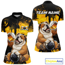 Load image into Gallery viewer, Polo shirt with bulldog design and 'Team Name' text on a yellow and black background, featuring the brand 'Chiptee Amz'.