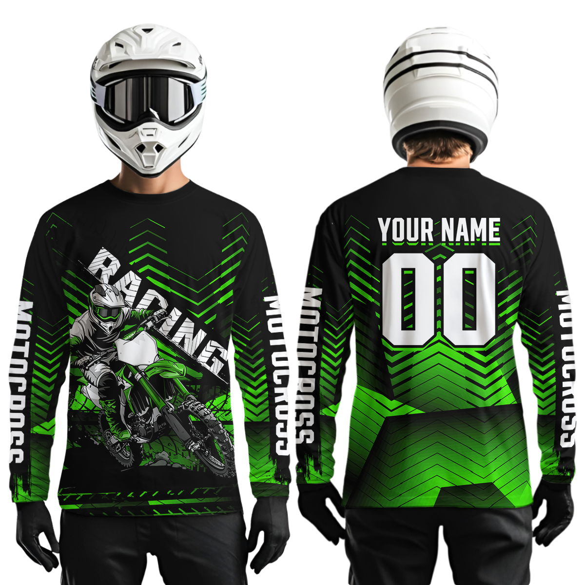 Custom Green Motocross Jersey Racing for Kid Men Women MX Dirt Bike Shirts UPF30+ DNT46