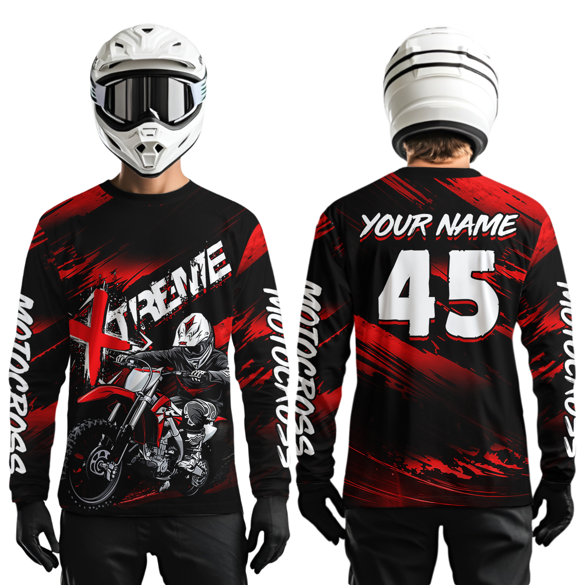 Red Youth Motocross Jersey Custom Dirt Bike Extreme Shirts for Kid Men Women UPF30+ DNT21