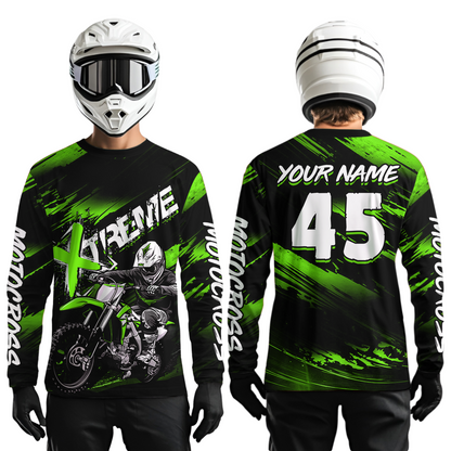 Green Youth Motocross Jersey Custom Dirt Bike Extreme Shirts for Kid Men Women UPF30+ DNT21