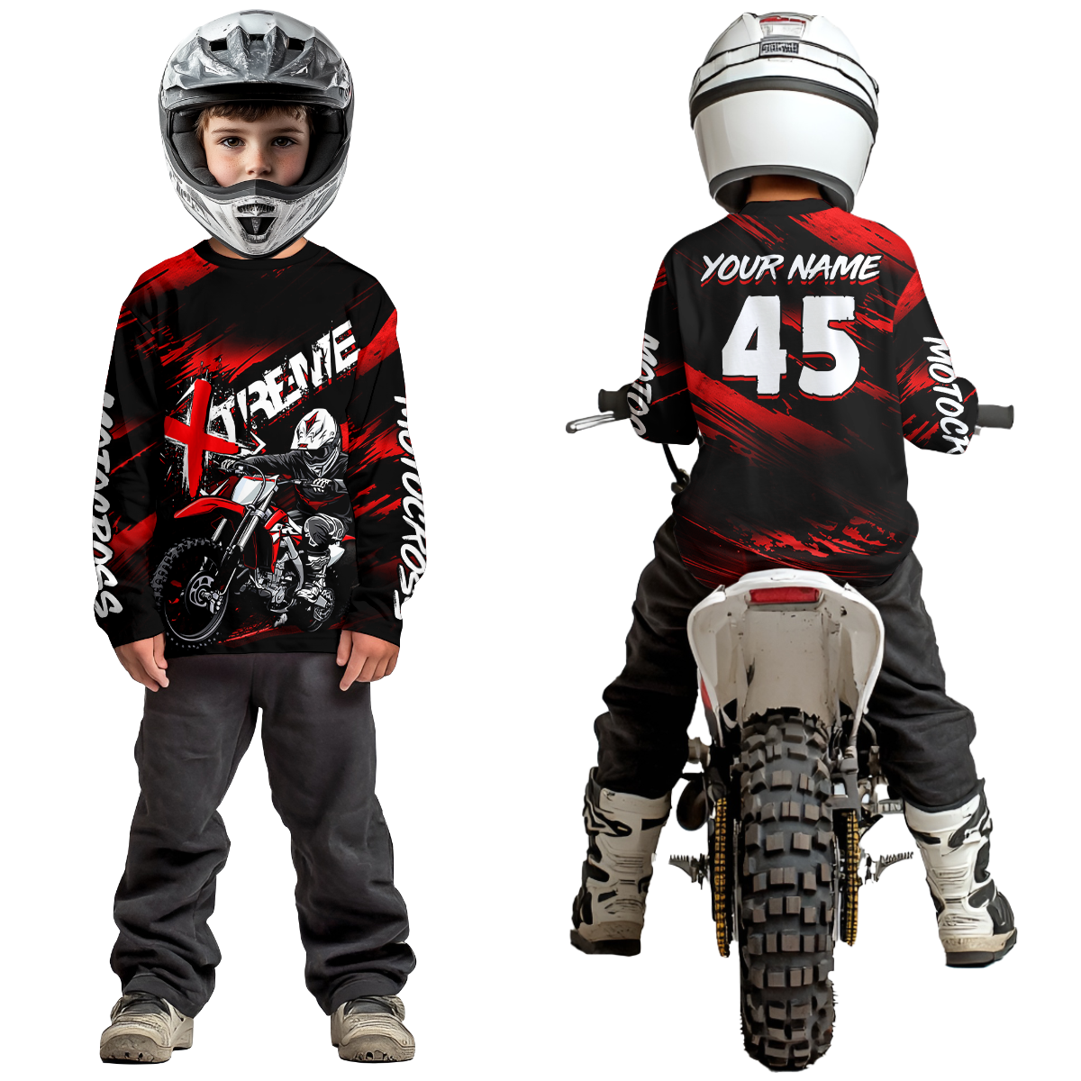 Red Youth Motocross Jersey Custom Dirt Bike Extreme Shirts for Kid Men Women UPF30+ DNT21