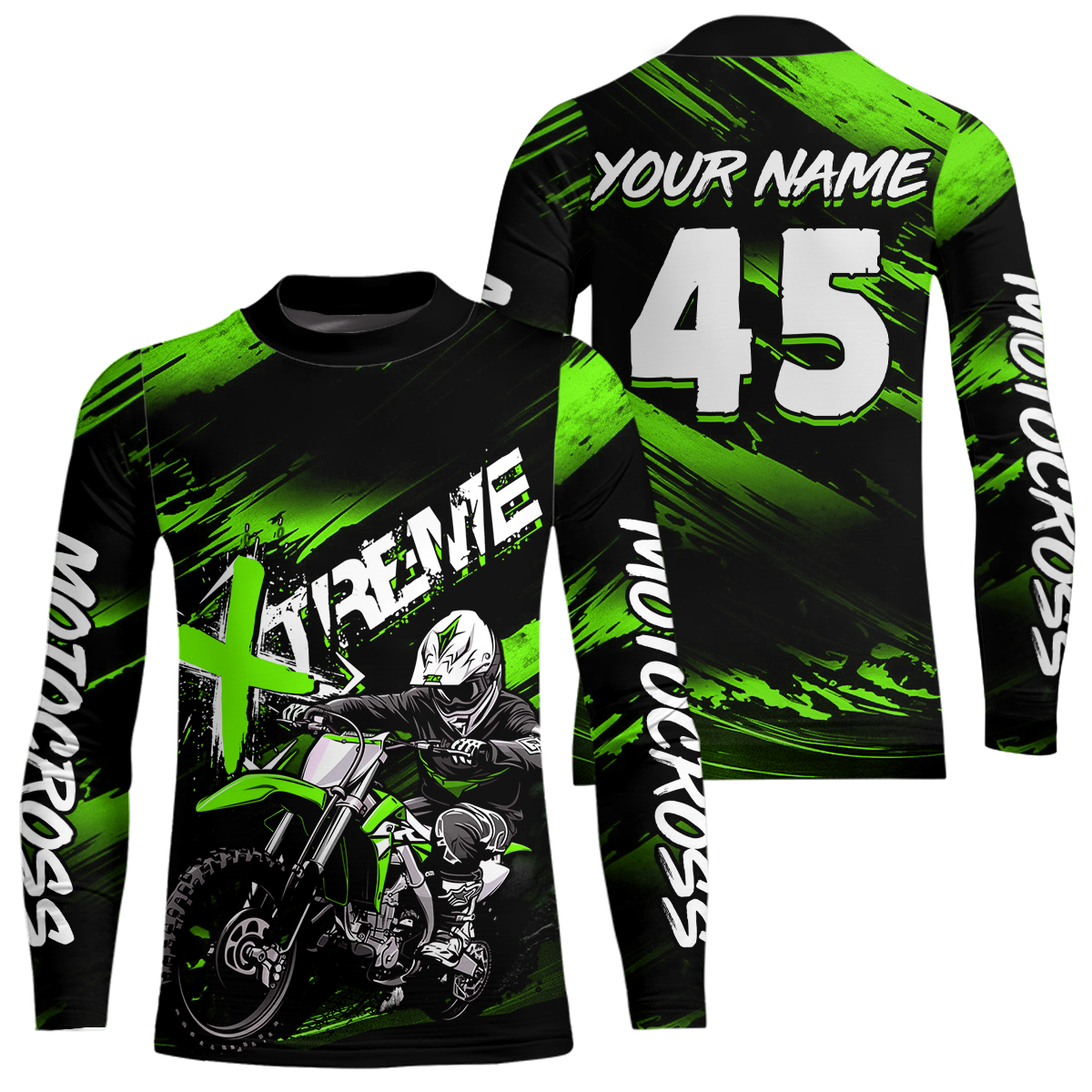 Green Youth Motocross Jersey Custom Dirt Bike Extreme Shirts for Kid Men Women UPF30+ DNT21