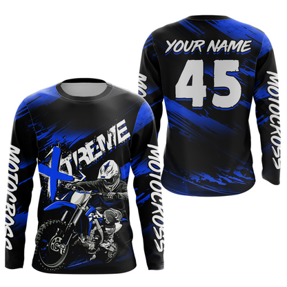 Blue Youth Motocross Jersey Custom Dirt Bike Extreme Shirts for Kid Men Women UPF30+ DNT21