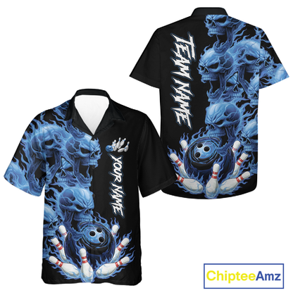 Custom Flame Skull Hawaiian Bowling Jersey for Men Women Bowling Team Shirts Bowling League HNT203