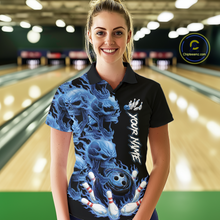 Load image into Gallery viewer, Custom Flame Skull Bowling Jerseys for Women Bowling League Polo &amp; 1/4 Zip Bowling Team Shirts HNT203