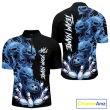 Load image into Gallery viewer, Custom Flame Skull Bowling Jerseys for Men Bowling League Polo &amp; 1/4 Zip Bowling Team Shirts HNT203