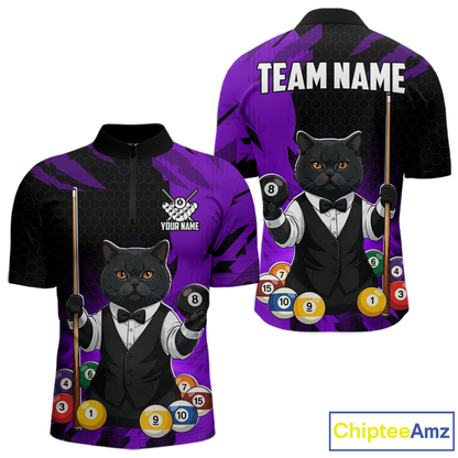 Custom Black Cat 8 Ball Pool Shirts Purple Billiard Shirt for Men Billiard Team Jersey Billiard Gift NNT181