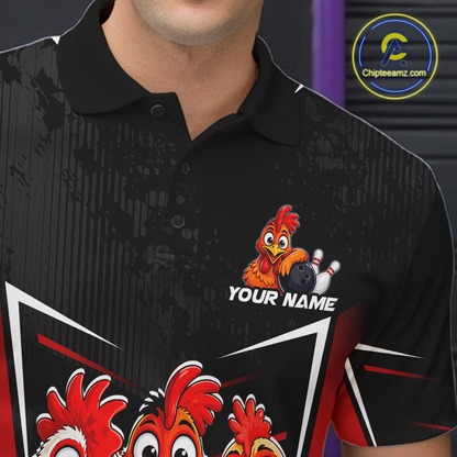 Red Funny Three Chicken Bowling Jersey for Men Bowling League Bowling Team Shirts HN287