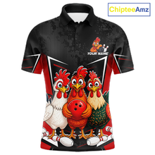 Load image into Gallery viewer, Red Funny Three Chicken Bowling Jersey for Men Bowling League Bowling Team Shirts HN287