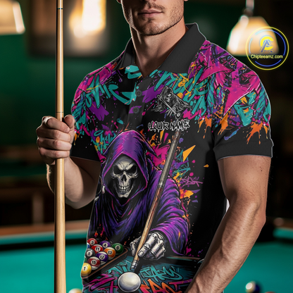 Custom Graffiti Grim Reaper 8 Ball Billiard Shirt for Men Billiard Team Jersey Billiard League NNT186