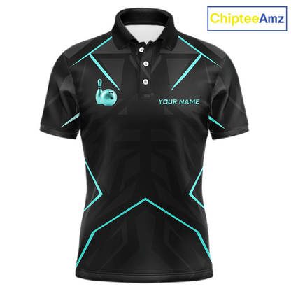 Black polo shirt with teal accents and a logo on a white background, branded 'ChipteeAmz'.