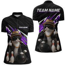 Load image into Gallery viewer, Custom Purple Funny Cat Bowling Jersey for Women Bowling Shirt Polo &amp; 1/4 Zip Bowling Team Shirts HNT136