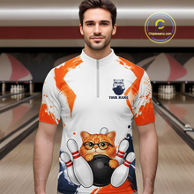 Load image into Gallery viewer, Custom Funny Cat Bowling Jersey for Men Bowling Team Shirts Bowling League Polo &amp; 1/4 Zip HNT186