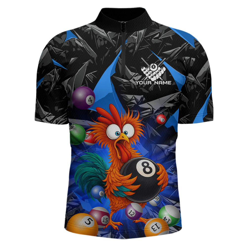 Custom Funny Blue Chicken 8 Ball Pool Billiard Shirt for Men Polo & 1/4 Zip, Billiard Team Jerseys NNT148