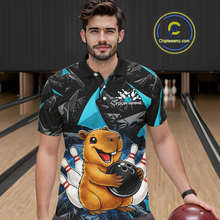 Load image into Gallery viewer, Custom Turquoise Capybara Bowling Jersey for Men Bowling Team Shirts Bowling Polo &amp; 1/4 Zip HNT255