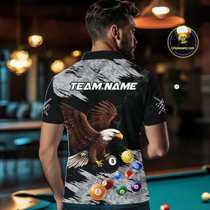 Custom Eagle 8 Ball Billiard Shirts for Men Billiard League Billiard Team Shirts Polo & 1/4 Zip NNT108