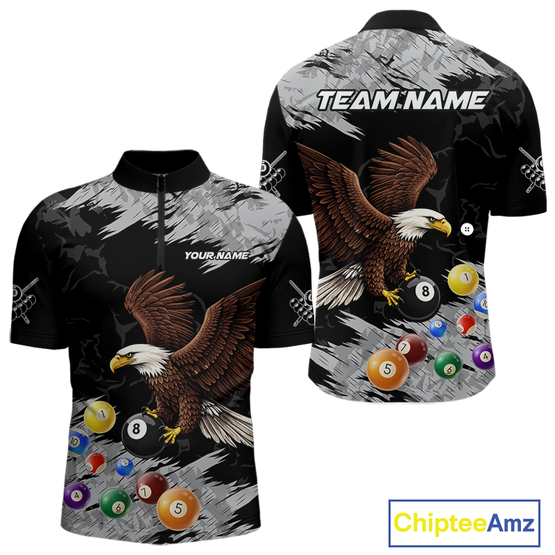 Custom Eagle 8 Ball Billiard Shirts for Men Billiard League Billiard Team Shirts Polo & 1/4 Zip NNT108