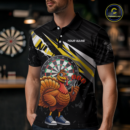 Yellow Funny Turkey Chicken Darts Shirt for Men Darts Team Jerseys Polo & 1/4 Zip Dart League NNT130