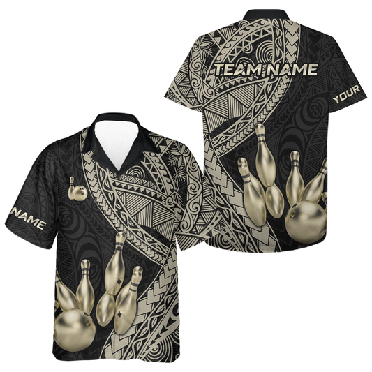 Custom Black Gold Tribal Bowling Jersey for Men Women Bowling Team Shirts Bowling League HNT225