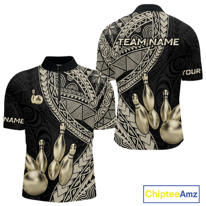 Black and Gold Tribal Pattern Bowling Jersey for Men Bowling Uniform Bowling Team Shirts HNT225
