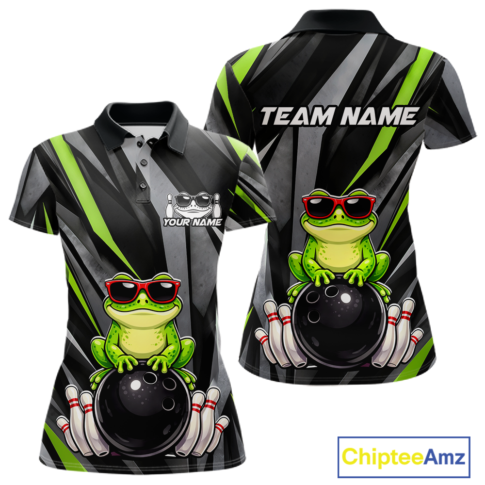 Custom Funny Frog Bowling Jersey for Women Bowling Team Shirts Bowling Polo & 1/4 Zip HNT261