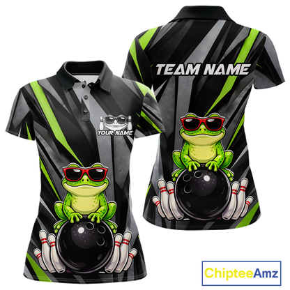 Custom Funny Frog Bowling Jersey for Women Bowling Team Shirts Bowling Polo & 1/4 Zip HNT261