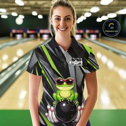 Custom Funny Frog Bowling Jersey for Women Bowling Team Shirts Bowling Polo & 1/4 Zip HNT261