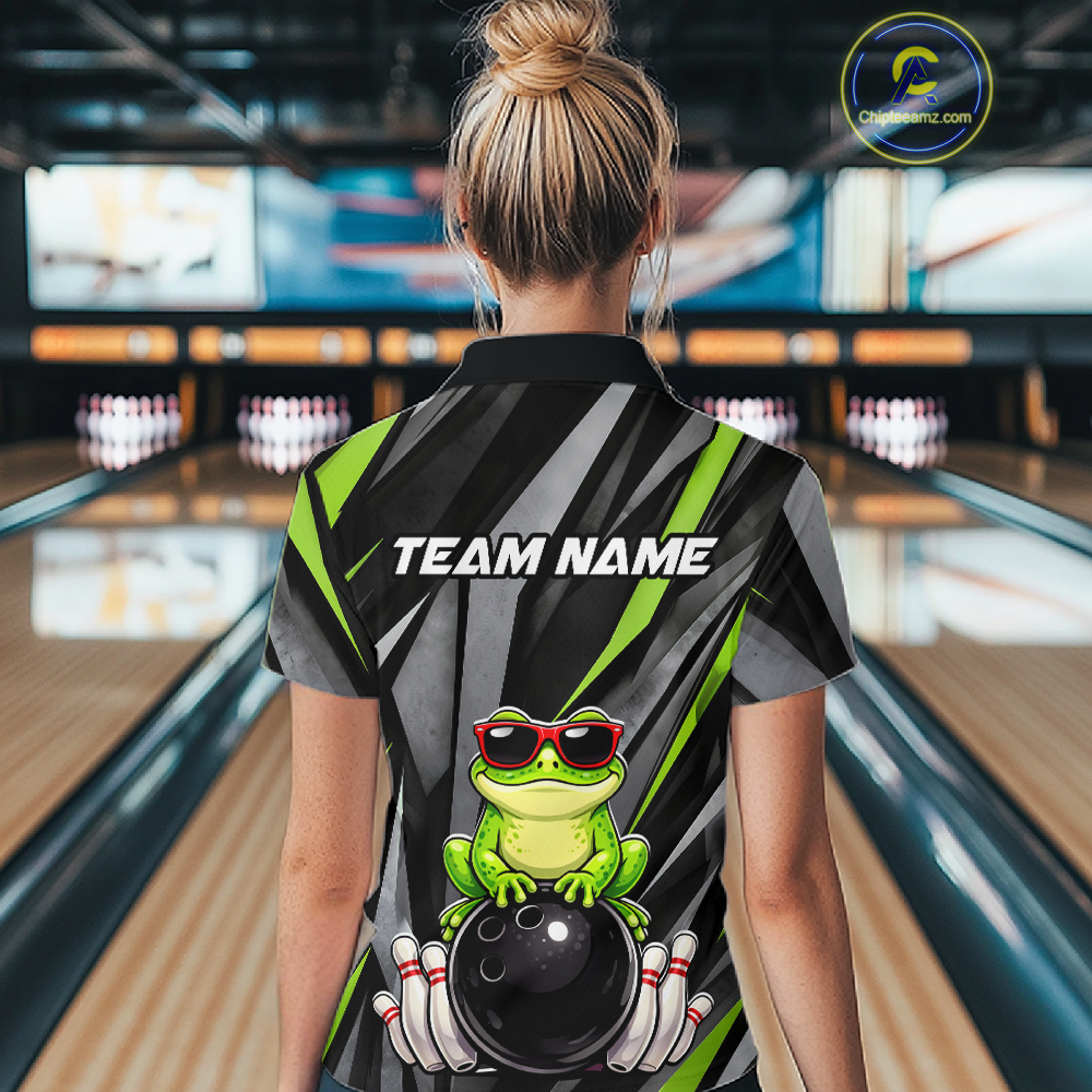 Custom Funny Frog Bowling Jersey for Women Bowling Team Shirts Bowling Polo & 1/4 Zip HNT261