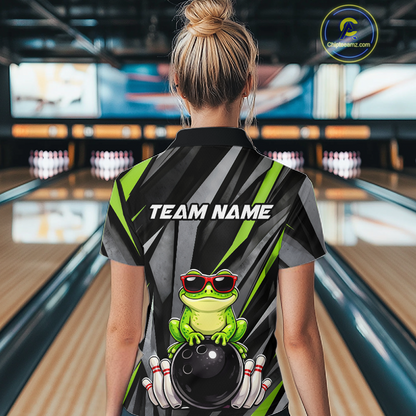 Custom Funny Frog Bowling Jersey for Women Bowling Team Shirts Bowling Polo & 1/4 Zip HNT261