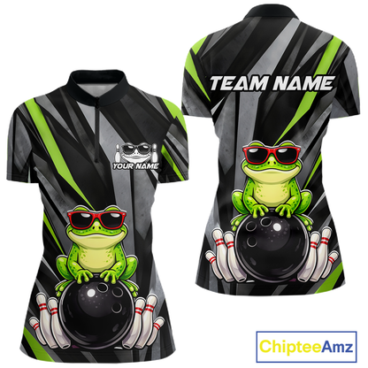 Custom Funny Frog Bowling Jersey for Women Bowling Team Shirts Bowling Polo & 1/4 Zip HNT261