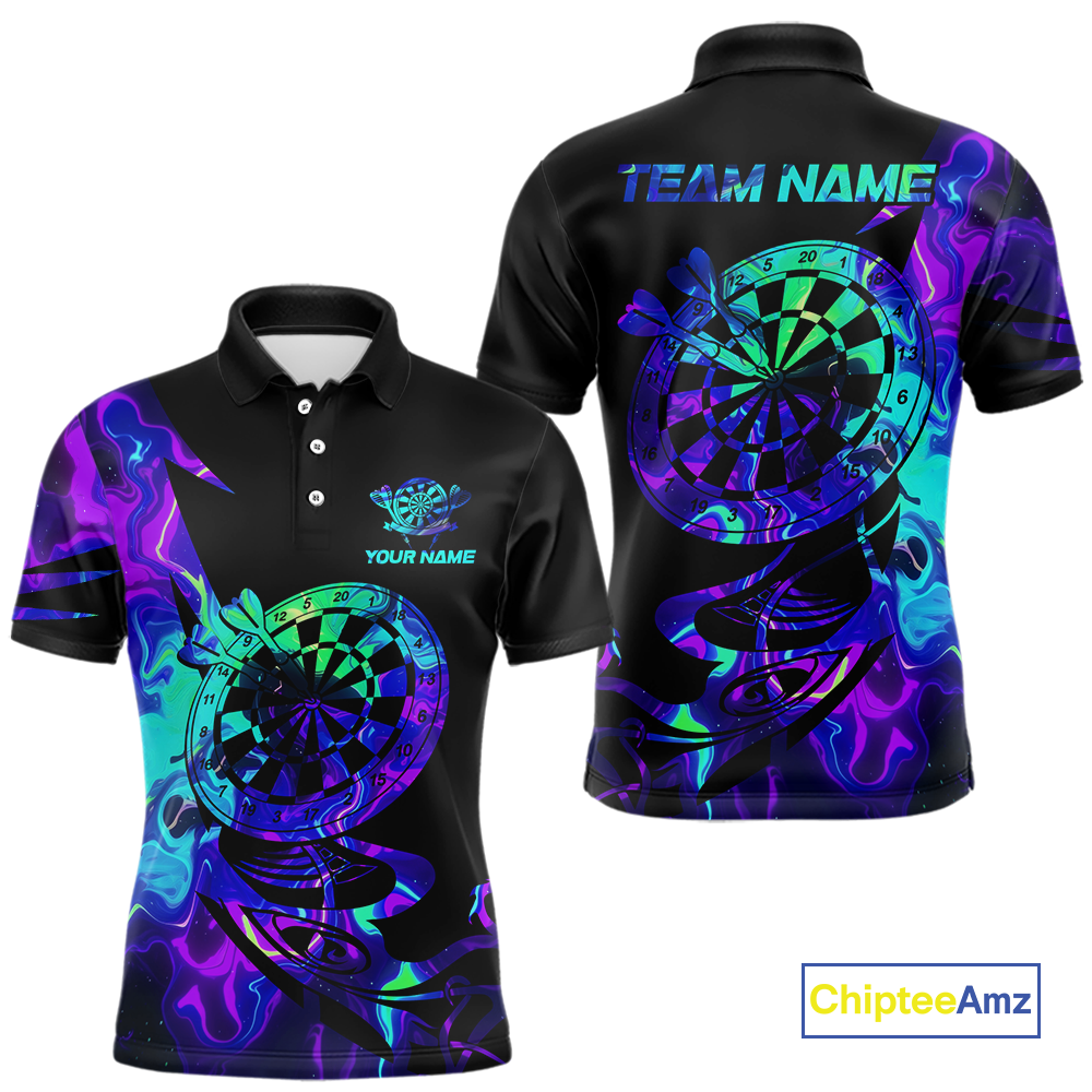 Custom Neon Pattern Dart Shirts For Men Dart Board Shirts Polo & 1/4 Zip Dart Jersey Team NNT129
