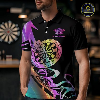 Custom Neon Pattern Dart Shirts For Men Dart Board Shirts Polo & 1/4 Zip Dart Jersey Team NNT128