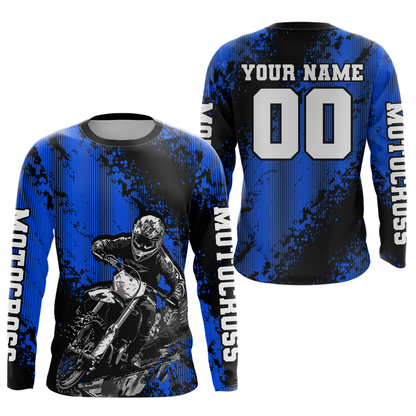 Custom Blue MX Off Road Racing Shirts Kid Men Women Youth Motocross Shirts UPF30+ DNT36