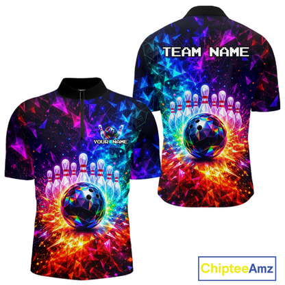 Colorful bowling shirt with 'Team Name' and 'Your Name' text on a white background