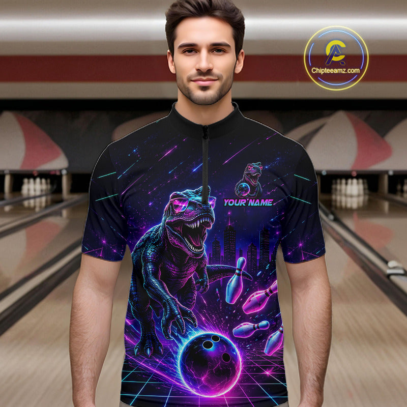 Custom Neon Funny Dinosaur Bowling Team Shirts Bowling Jersey for Men Bowling League HNT462
